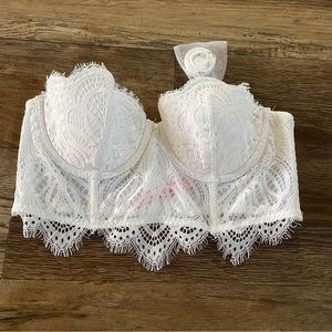 Dobreva white lace sexy coquette strapless corset bra 34B